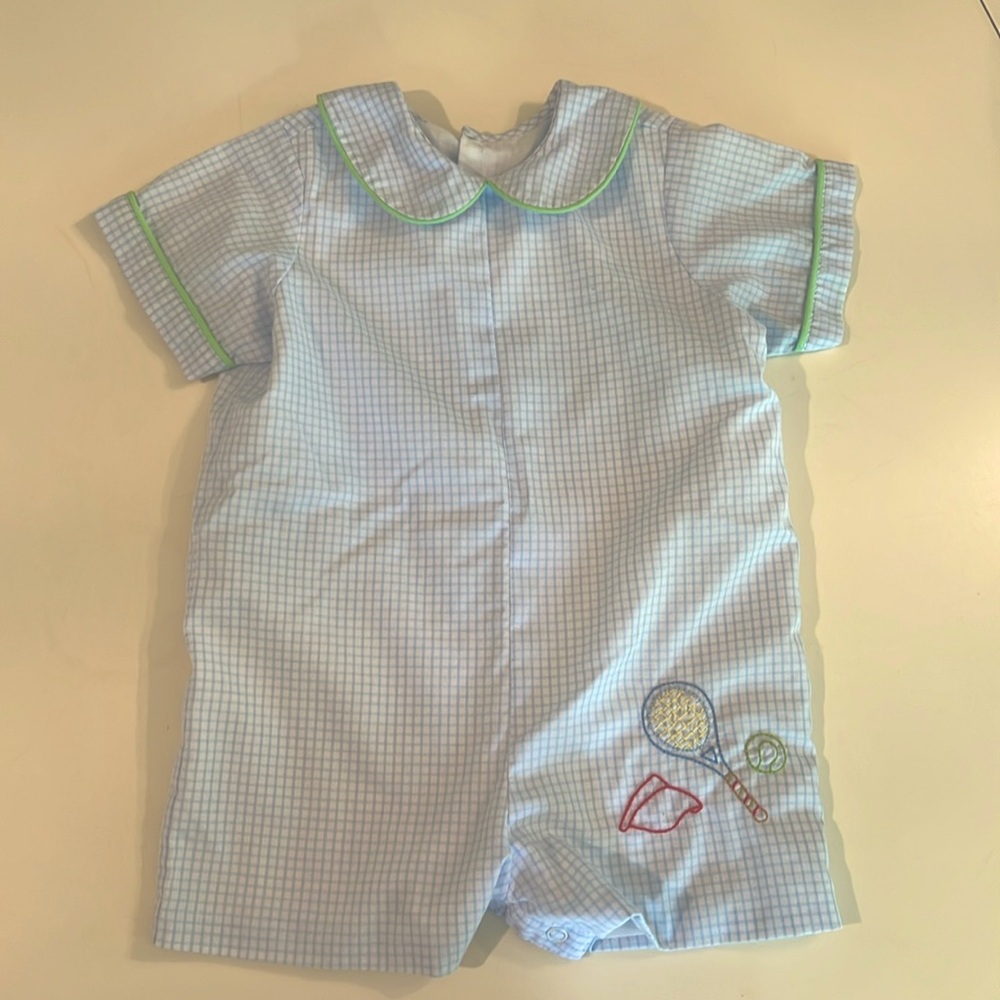 24 months boy tennis romper light blue w/ Peter Pan collar - Super cute!